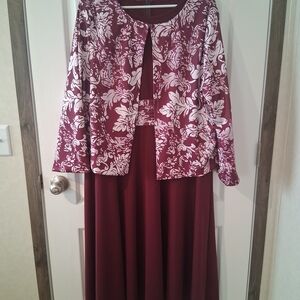 Floral Burgundy and White Dress with Jacket